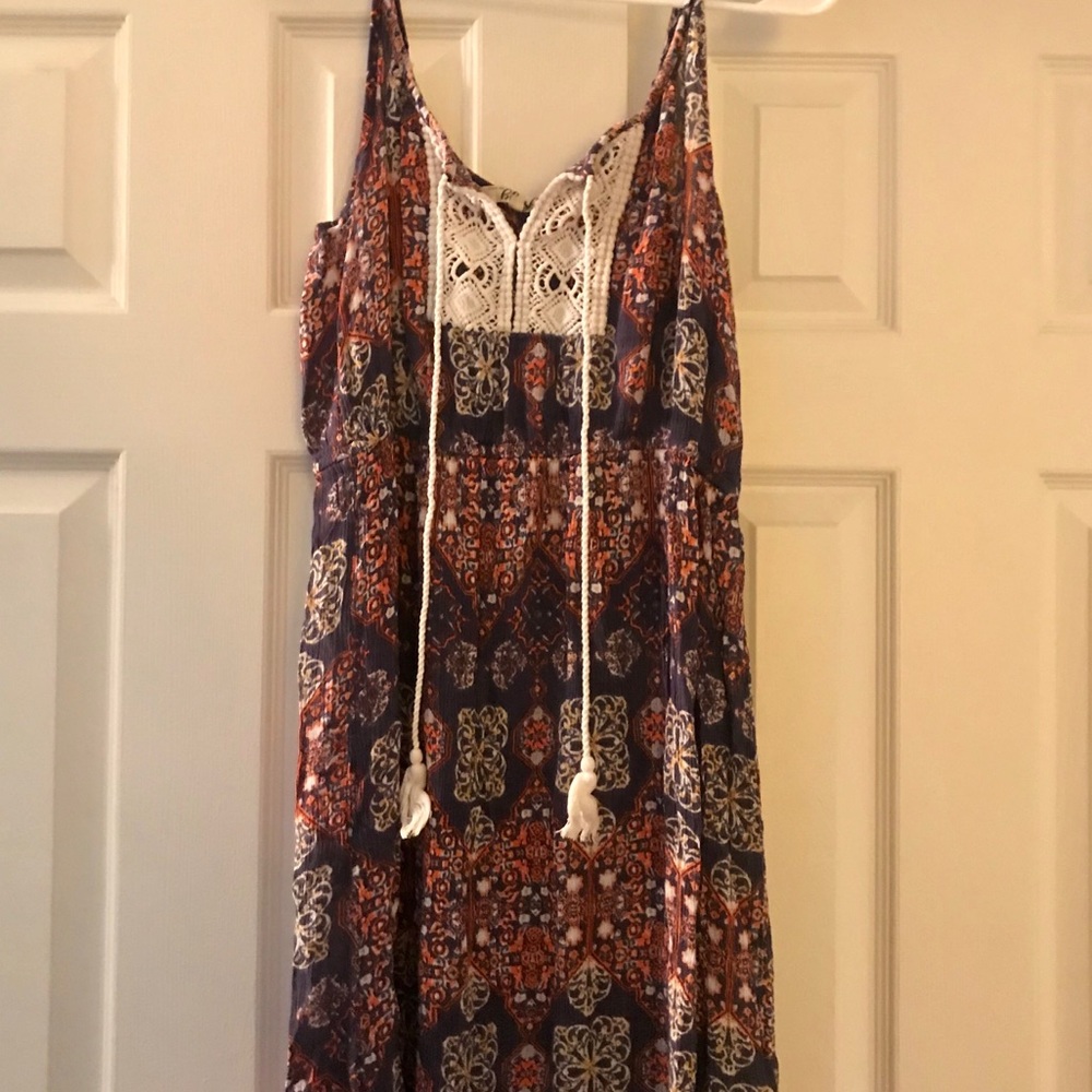 Boho Hippy Maxi Dress With Crochet Lace Details